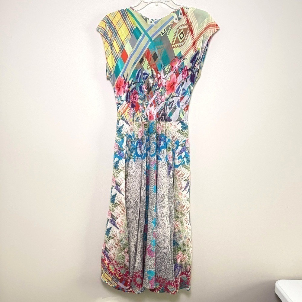 Johnny Was Cupra Rayon Midi Dress Colorful Boho Floral Patchwork size SMALL - Picture 6 of 9